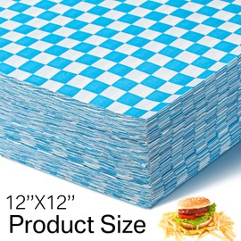 200 Sheets Wax Deli Paper Sheets for Food 12 x 12 inch Checkered Dry Waxed Deli Paper Sheet for Sandwich Paper Liner, Food Basket Liners, Food Wrapping (Blue-White)