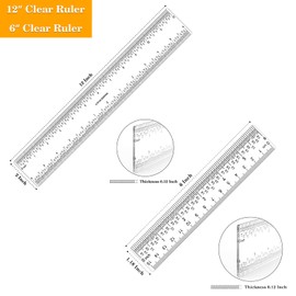 3 PCS 6 Inch /12Inch Clear Acrylic Ruler Zero-Centering Ruler with Inches & Metric Measuring Tool 12" and 6" Inch Straight Edge Rulers for Scrapbooking Card-Making Student School Office Home Tool
