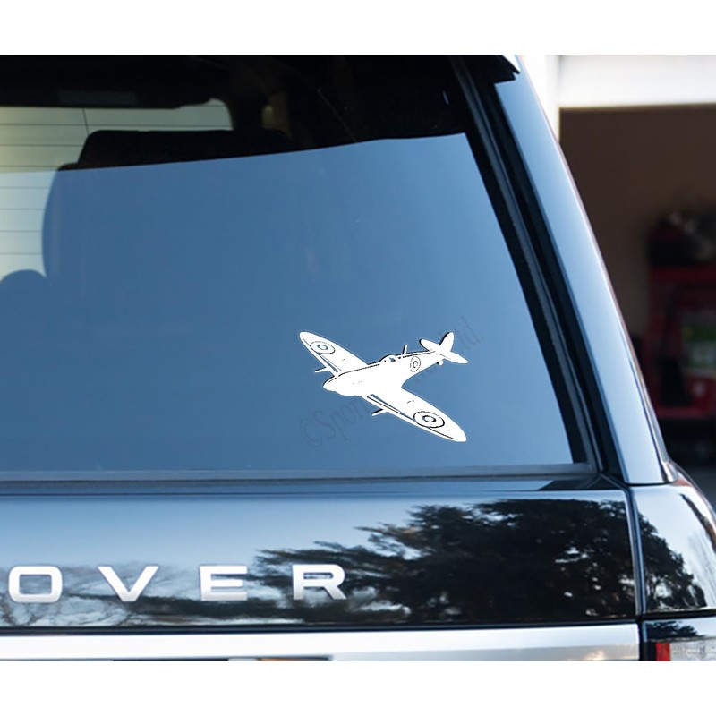 Spitfire Silhouette Vinyl Decal Sticker 4 inch Wide (100mm) (White)