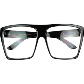 ShadyVEU Oversized Fashion Square Sunglasses Flat Top 100% UV Protection Trapezoid Shape Bold Big XL Large (Black, Clear Lens)