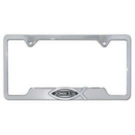 Elektroplate – Christian Fish Ichthys Bible Verse John 3:16 on Chrome All-Metal Open Corners Premium 3D License Plate Frame Tag Holder for Cars/SUVs/Trucks Weather-Proof Automotive Accessory