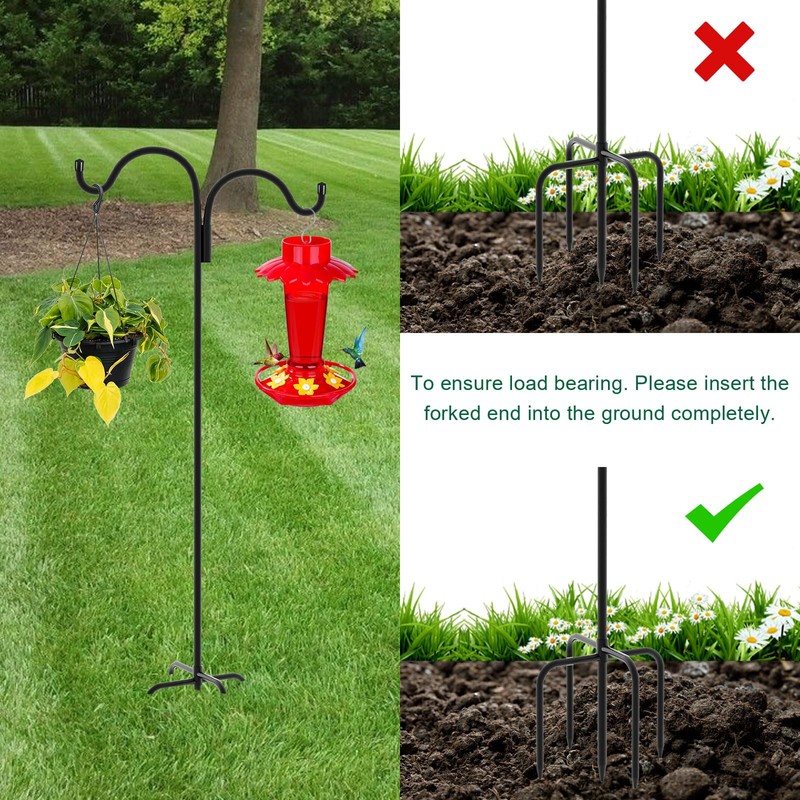 Gtongoko Double Shepherds Hook for Outdoor, 76 Inch Bird Feeder
