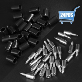 Jamiikury 24pcs Screw in Shelf Pins with Anti-Slip Black Sleeve, Nickel Plated Shelf Pegs Cabinet Shelf Holders Shelf Support Pegs, Small Shelf Brackets Phillips Head Pegs for Shelves