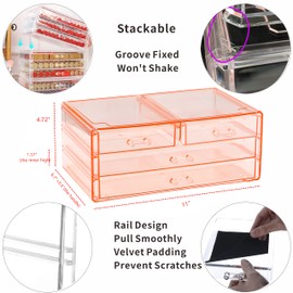 Cq acrylic Pink Desk Storage Drawer for Girls Stackable Acrylic Hair Organizer Storage With 4 Drawers, Desk Supply Organizer and Plastic Acrylic Drawer Organizer for Vanity Desktop,Pack of 1