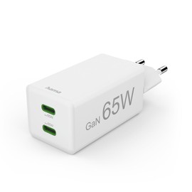 Hama Quick Charger GaN 2x USB-C PD/Qualcomm Mini Charger 65 W Fast Charger PD/Qualcomm Mini Charger W White