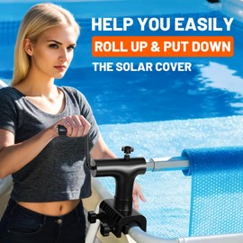 Pool Cover Reel for Above Ground Swimming Pool, Adjustable19 Feet Aluminum Solar Cover Blanket Reel Set for Rectangle Frame Pool, Heavy Duty Pool Safety Covers Reel Set for Various Shape Pool