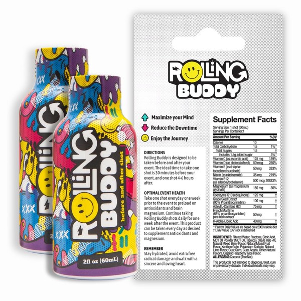 ROLLING BUDDY Before and After Antioxidant Shot for Raves 2-Pack