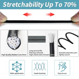 Rubber Cord, Rubber Lead, 4 mm - 10 m, Elastic Rope Set with Spiral Hook, Autolock Hook, Ball, Rubber Cord, Elastic Expander Rope for Swimming Pool, Sailing, Camping, Tarpaulin, Trailer, DIY, Black