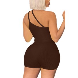 MVKV Womens Rompers Jumpsuits Casual Summer Outfits 2024 Shorts Overalls Jumpers Brown S