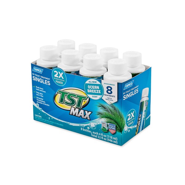 Camco TST MAX Ocean Scent Singles - Eliminates Odors and Aids in Breaking Down Holding Tank Waste - Includes (8) 4oz. Bottles (41610)