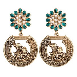 I Jewels Womens 18K Gold Plated Indian Wedding Bollywood Stylish Multicolour Radhe Krishna Floral Earrings (Es27G) Green