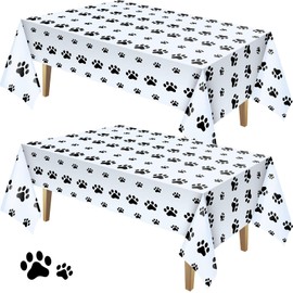 2 Pieces Puppy Paw Print Plastic Tablecloth Disposable Table Cover Puppy Themed Birthday Party Decorations for Dog Party Supplies (108 Inch x 54 Inch) White