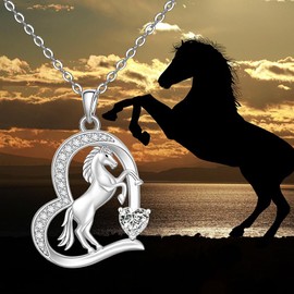 Horse Necklace for Women Sterling Silver Heart Horse Pendant Necklace Horses Horse Necklaces for Mothers Day Christmas Gifts Jewelry