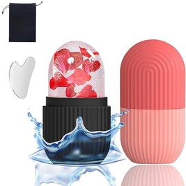 2Pcs Rodillo de Hielo para la Cara,Set de Rodillo de Silicona y Raspador de Acero Inoxidable, Agarre Antideslizante Rodillos de Hielo para Cara,para M