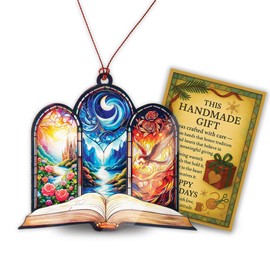 Fantasy Book Ornament Suncatcher, Acrylic Bookish Gifts for Teacher, Librarian, Reader, Book Ornaments for Christmas Tree, Suncatcher for Book Club, Ornament for Bookworms, Librarians, Fantasy Decor