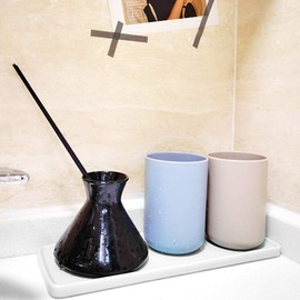 Bandeja de cerámica flotante, color blanco, bandeja rectangular grande para cocina, para joyas, toallas, velas, jabón, 26 x 9 x 3 x 3 cm