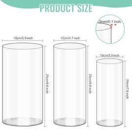 Olrla Acrylic Cylinder Vase 3 Piece Set, Shatter-Proof Plastic Cylindrical Flower Vases for Wedding Centerpieces, Home Office Decorations, Shatter-Proof