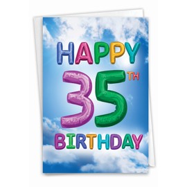 NobleWorks - 35th Happy Birthday Card Funny - Joke Notecard for Birthdays, 35 Year Old Milestone Humor (Not 3D or Raised) - Inflated Messages 35 C9398M