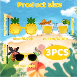 YREYBN Funny Sunglasses for Adults, 3 Pack Novelty Pineapple Sunglasses, Hawaiian-Themed Party Accessories for Beach Days and Costume Events, Plastic Sunglasses for Tropical Parties