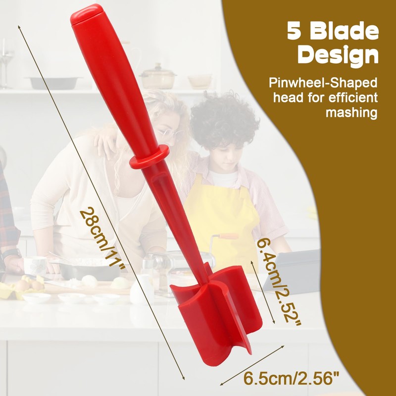 Auvotuis Meat Masher, 5 Curve Blade Hamburger Chopper, Heat Resistant