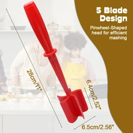 Auvotuis Meat Masher, 5 Curve Blade Hamburger Chopper, Heat Resistant Meat Masher for Ground Beef, Mix and Chop Kitchen Tool, Food Smasher Tool for Hamburger, Beef, Potato, Tomato, Avocado (Red)