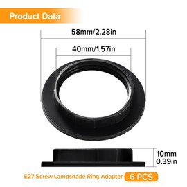 Lyeteung Pack of 6 E27 Screw Ring Lampshade, Lampshade Ring Converter, Lampshade Adapter Washer, for Bedside Lamp, Table, Desk, Floor Lamp, Black