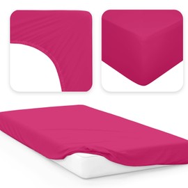 Jacobson Jersey Fitted Sheet, Cotton Bed Sheet (60 x 120 - 70 x 140 cm, Pink)