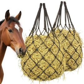 MJFSGYO 2 pcs 40" Hay Net for Horses, Made from Durable Nylon Rop Slow Feed Hay Net, Regulate Intake of Hay hence Improve Digestion,for Horses Goat Sheep Hanging Slow Feed Hay Bag