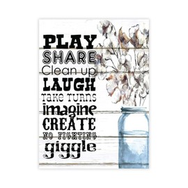 Play Share Laugh Imagine Create Rustic Canvas Print Picture Mason Jar Floral Table Decor Housewarming Gift for Bedroom Porch 12x16 Inch