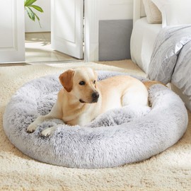 Calming Dog Bed & Cat Bed, Anti-Anxiety Donut Dog Cuddler Bed, Warming Cozy Soft Dog Round Bed, Fluffy Faux Fur Plush Dog Cat Cushion Bed for Small Medium Dogs and Cats (20"/24"/27"/30")