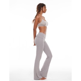 INLYRIC Women's Flared Leggings Fold Over Cotton Yoga Pants Y2K Pajama Lounge Bell Bottom 30 inches Gull Gray X-Large