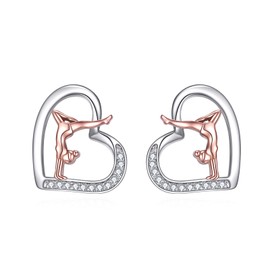 YONFQE Gymnastics Earrings Sterling Silver Sports Stud Earrings Heart Shaped Jewelry Gifts for Women Gymnasts