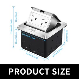 Vagueior Recessed Floor Electrical Outlet Kit,Waterproof Electrical Outlet Covcer Box,Hidden 20A Tamper-Resistant Receptacle Outlet with Slow Elastic Damping，ETL Certified,Silver (1 Pack)