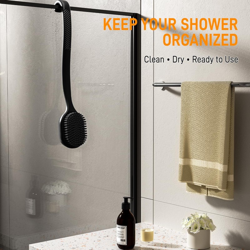 Silicone Back Scrubber for Shower, 17-Inch Long Handle Body Bath