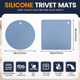 Silicone Trivet Mats 4 Heat Resistant Pot Holders Multipurpose Non-Slip Hot Pads for Kitchen Potholders, Drying mat, Jar Opener, Spoon Holder, Coaster(Nordic Blue)