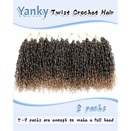 Eerya 10 Inch Yanky Twist Crochet Hair for Women 8 Packs Fluffy Prelooped Senegalese Spring Mini Yankee Yaki Twists Crochet Braids Synthetic Braiding Hair Extensions (10 inch, T27)