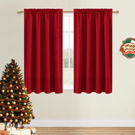 DWCN Christmas Blackout Curtains Room Darkening Thermal Insulated Bedroom Curtains Window Treatments, 42 x 45 inches Long, Set of 2 Red Rod Pocket Drapes