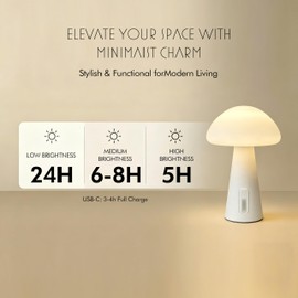 C4LIF Mushroom Night Light, Rechargeable RGB Mood Lamp with 3 White Modes and 6 Colors, Touch Dimmable Cute Bedside Lamp for Bedroom, Kids Room, Dorm, Living Room