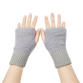 Long Keeper Winter Short Fingerless Gloves For Women Cozy Faux Fur Knitted Fingerless Gloves Thermal Wrist Mittens (Grey)