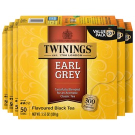 Twinings Earl Grey Black Tea Individually Wrapped Bags, 50 Count (Pack of 6), Flavoured with Citrus and Bergamot, Caffeinated, Enjoy Hot or Iced, 300 Teabags