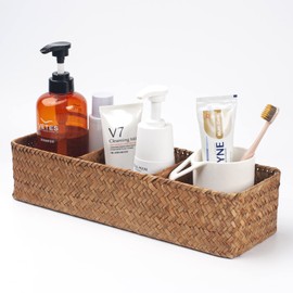 Seagrass Storage Basket Woven Shelf Baskets for Bathroom Vanity Dresser Organizer 14.6inch x 4.7inch x 3.1inch