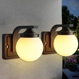 Lightdot 2Pack Globe Outdoor Wall Light Fixtures, Outdoor Wall Sconce, 10 Max Wattage, 1000 Lumens, 100-277 Volts, Black Square Frame, White Globe Bulb, E26 Base, 3000K Soft White