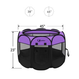 Large Dog Playpen, Puppy Pet Playpen Indoor, Dogs Tent Crates Cage Indoor/Outdoor, Portable Pop Up Dog Kennel Playpen with Carrying Case for Dogs/Cats/Rabbits, Removable Zipper Top, Purple