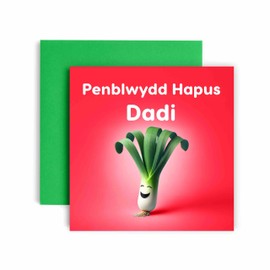 Huxters Penblwydd Hapus Card for Dadi - Welsh Leek Funny Birthday Greetings for Daddy - 14.8cm (Dadi)