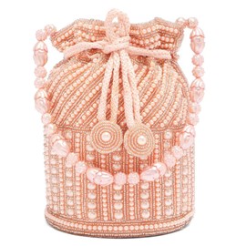 Aheli Rose Gold Potli Bags Gift for Women Evening Bag Clutch Ethnic Bride Purse with Drawstring