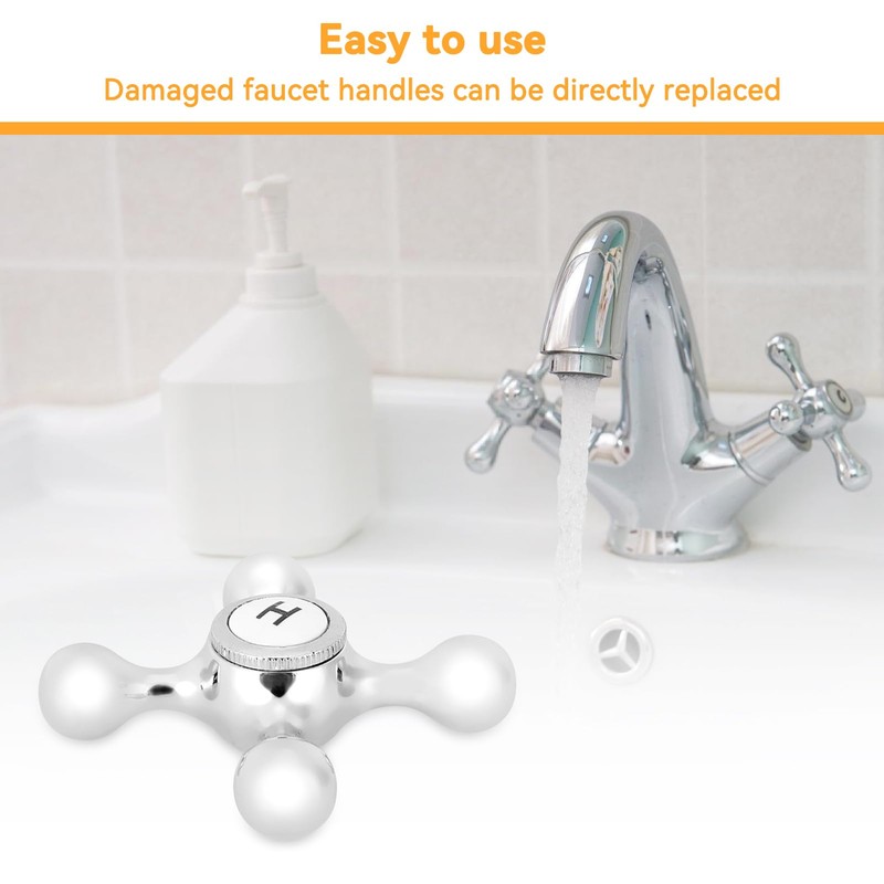 Tap Head Replacement,Cross Head Chrome Plated Tap Conversion Faucet Knob