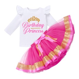 IBTOM CASTLE First Birthday Outfit Toddler, Girl Newborn Baby Girls My 1st Birthday Dress Infant Shiny Printed Sequin Bowknot Tutu Princess Dress Photo Shoot Costume Hot Pink - Long sleeve 2-3 Years
