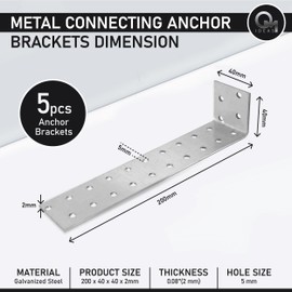OMIdeas 5 x Flachstahlanker (200 x 40 x 40) Zuganker Betonflachanker, Silber Verzinkt