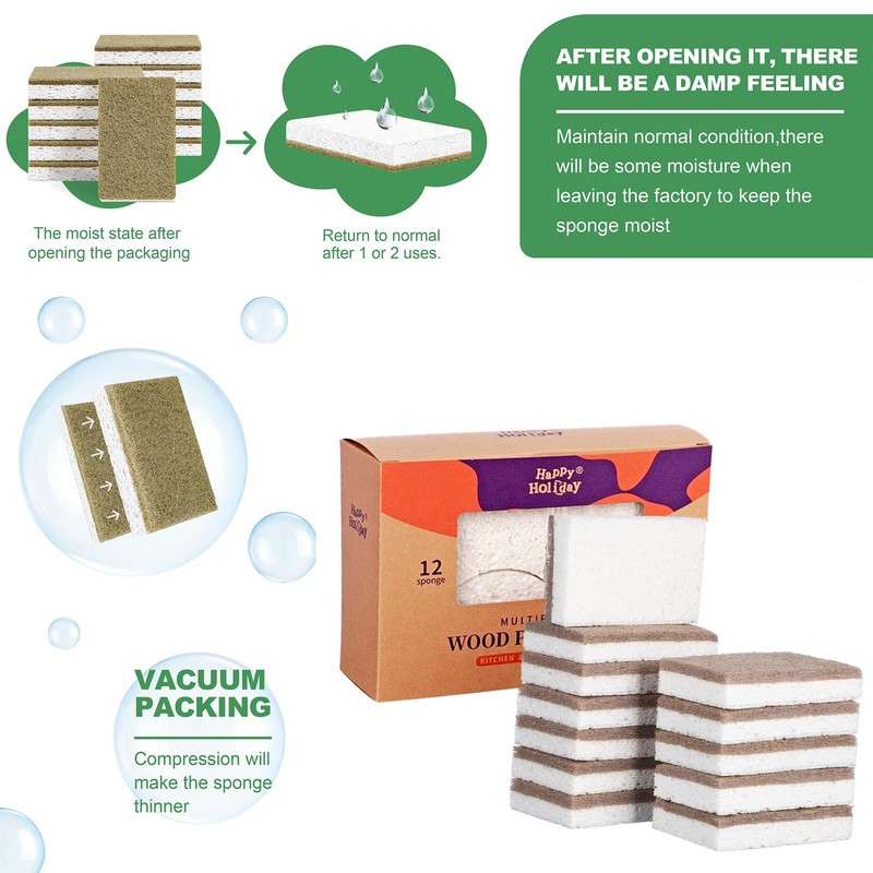 12 Pack Kitchen Sponge, Dish Sponges Kitchen, Natural Kitchen Sponges,