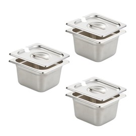 HECMAC 3 Pack Stainless Steel Anti-Jam 1/6 4-Inch Hotel Pans with Notched lid, Commercial Heavy Duty Stainless Steel, 23 Gauge
